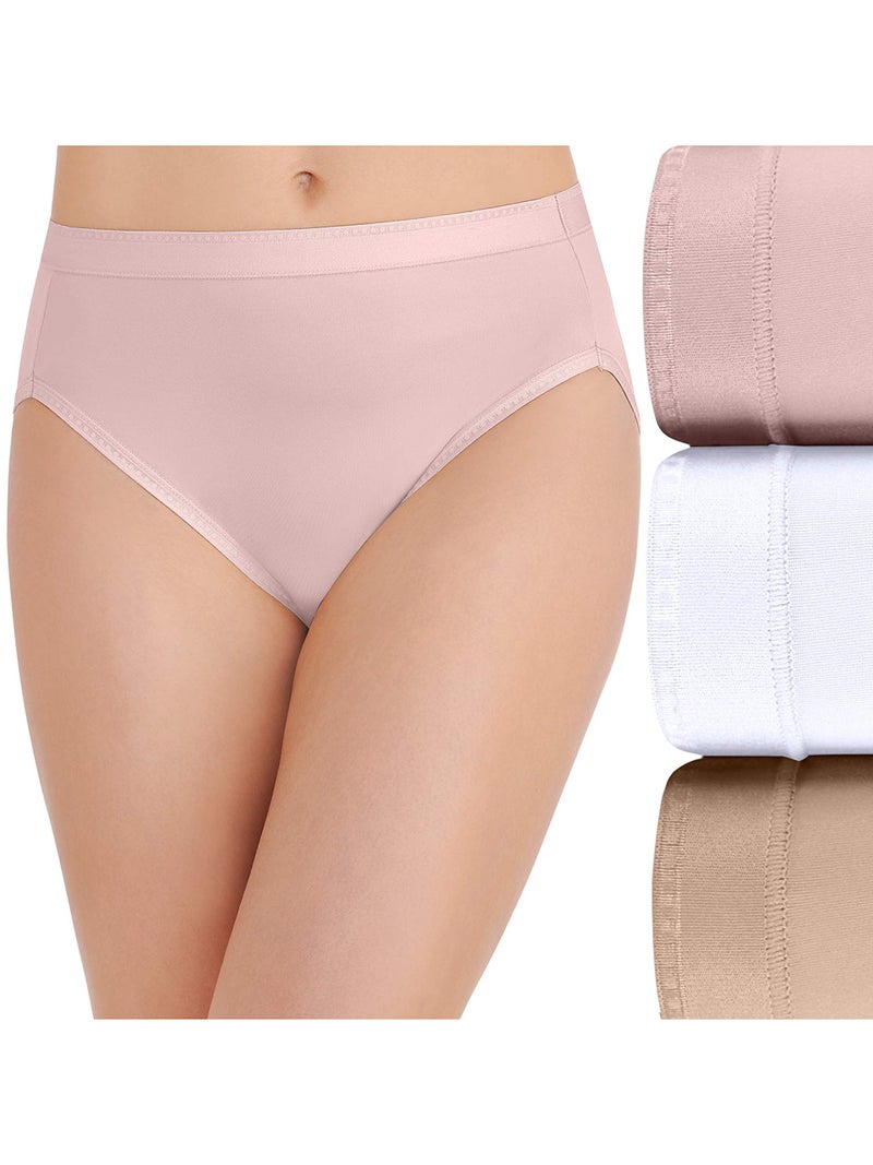 Vanity Fair Women's Comfort Where It Counts No Ride Up Panties, Hi Cut-3 Pack-Quartz/White/Beige, 8 - Image 1